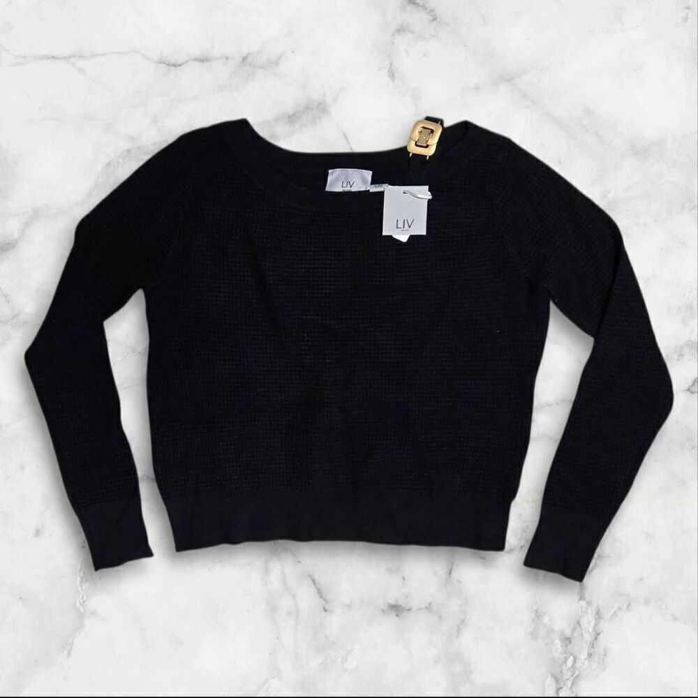Liv Milano Black Long Sleeve Gold Buckle Shirt Size Medium